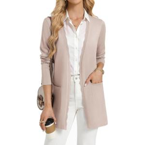 image:imageGRACE KARIN Womens Long Cardigans Trendy Lightweight Knit Blazer Casual Open Front Spring Sweaters with PocketsLight Camel
