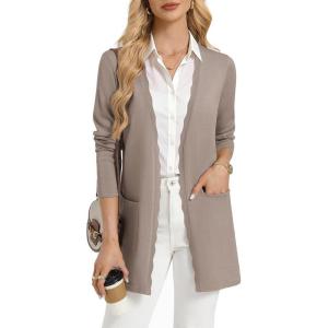 image:imageGRACE KARIN Womens Long Cardigans Trendy Lightweight Knit Blazer Casual Open Front Spring Sweaters with PocketsTaupe