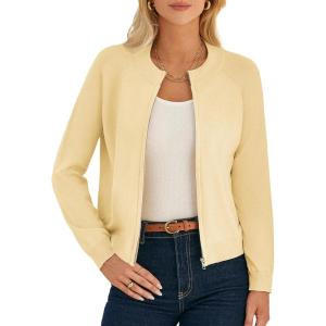 image:imageGRACE KARIN Womens Long Sleeve Zip Up Cardigan Sweaters Lightweight Fashion Sweater Jacket Knitted Spring ClothesButter Yellow