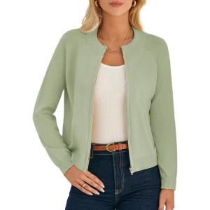 image:imageGRACE KARIN Womens Long Sleeve Zip Up Cardigan Sweaters Lightweight Fashion Sweater Jacket Knitted Spring ClothesLight Sage Green