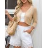 image:imageGRACE KARIN Womens 2026 Bolero Shrug 34 Sleeve Crochet Cropped Cardigan Open Front Knit Shrugs for DressesApricot