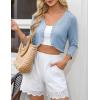 image:imageGRACE KARIN Womens 2026 Bolero Shrug 34 Sleeve Crochet Cropped Cardigan Open Front Knit Shrugs for DressesLight Blue