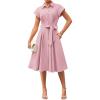 image:imageGRACE KARIN Womens Short Sleeve Shirt Dresses 2026 Summer Midi Button Down Dress Work Business Casual Dress with PocketsPink