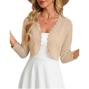 image:imageGRACE KARIN Womens 2026 Bolero Shrug 34 Sleeve Crochet Cropped Cardigan Open Front Knit Shrugs for DressesApricot