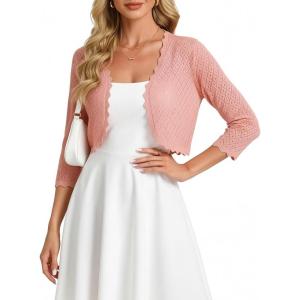 image:imageGRACE KARIN Womens 2026 Bolero Shrug 34 Sleeve Crochet Cropped Cardigan Open Front Knit Shrugs for DressesPink