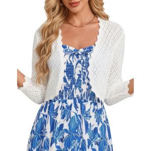 image:imageGRACE KARIN Womens 2026 Bolero Shrug 34 Sleeve Crochet Cropped Cardigan Open Front Knit Shrugs for DressesWhite