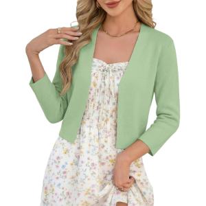 image:imageGRACE KARIN Womens 34 Sleeve Cropped Cardigan Sweater Lightweight Open Front Dressy Causal Shrug Spring FashionSage Green