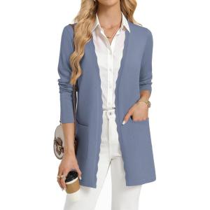 image:imageGRACE KARIN Womens Long Cardigans Trendy Lightweight Knit Blazer Casual Open Front Spring Sweaters with PocketsGrey Blue