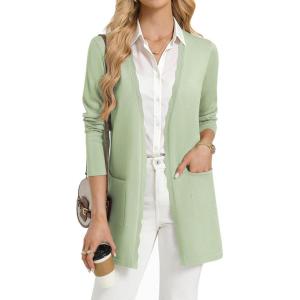 image:imageGRACE KARIN Womens Long Cardigans Trendy Lightweight Knit Blazer Casual Open Front Spring Sweaters with PocketsLight Green
