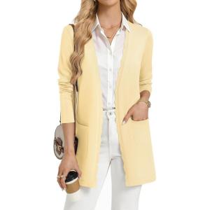 image:imageGRACE KARIN Womens Long Cardigans Trendy Lightweight Knit Blazer Casual Open Front Spring Sweaters with PocketsLight Yellow