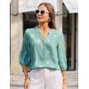 image:imageGRACE KARIN Boho Tops for Women Summer Dressy Casual Floral Blouses V Neck Button Up 34 Sleeve Shirts for VacationLight Green
