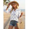 image:imageGRACE KARIN Boho Tops for Women Summer Dressy Casual Floral Blouses V Neck Button Up 34 Sleeve Shirts for VacationWhite Blue