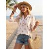 image:imageGRACE KARIN Boho Tops for Women Summer Dressy Casual Floral Blouses V Neck Button Up 34 Sleeve Shirts for VacationWhite Brown