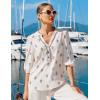 image:imageGRACE KARIN Boho Tops for Women Summer Dressy Casual Floral Blouses V Neck Button Up 34 Sleeve Shirts for VacationWhite Brown