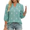 image:imageGRACE KARIN Boho Tops for Women Summer Dressy Casual Floral Blouses V Neck Button Up 34 Sleeve Shirts for VacationLight Green