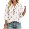 image:imageGRACE KARIN Boho Tops for Women Summer Dressy Casual Floral Blouses V Neck Button Up 34 Sleeve Shirts for VacationWhite Brown