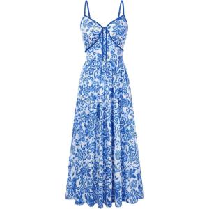image:imageGRACE KARIN Summer Dresses for Women 2026 Beach Vacation Floral Sundresses Casual Boho Flowy Maxi Clothes with PocketsBlue White Floral