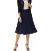 image:imageGRACE KARIN Pleated Midi Skirt for WomenSummer Chiffon Elastic High Waist Knee Length Skirts Swing ALine Boho OutfitsDark Navy