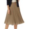 image:imageGRACE KARIN Pleated Midi Skirt for WomenSummer Chiffon Elastic High Waist Knee Length Skirts Swing ALine Boho OutfitsKhaki