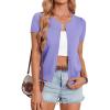 image:imageGRACE KARIN Short Sleeve Cardigan Summer Button up Sweaters for Women Lightweight Crew Neck Casual OutfitsLight Purple