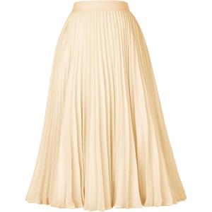 image:imageGRACE KARIN Pleated Midi Skirt for WomenSummer Chiffon Elastic High Waist Knee Length Skirts Swing ALine Boho OutfitsApricot