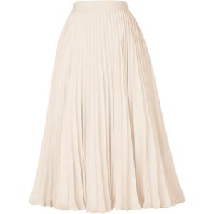 image:imageGRACE KARIN Pleated Midi Skirt for WomenSummer Chiffon Elastic High Waist Knee Length Skirts Swing ALine Boho OutfitsBeige