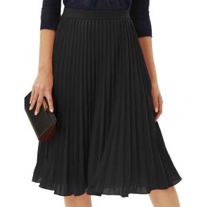 image:imageGRACE KARIN Pleated Midi Skirt for WomenSummer Chiffon Elastic High Waist Knee Length Skirts Swing ALine Boho OutfitsBlack