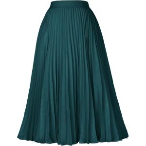 image:imageGRACE KARIN Pleated Midi Skirt for WomenSummer Chiffon Elastic High Waist Knee Length Skirts Swing ALine Boho OutfitsBlackish Green