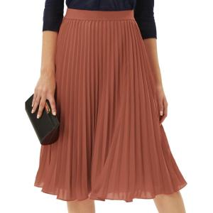 image:imageGRACE KARIN Pleated Midi Skirt for WomenSummer Chiffon Elastic High Waist Knee Length Skirts Swing ALine Boho OutfitsBrown