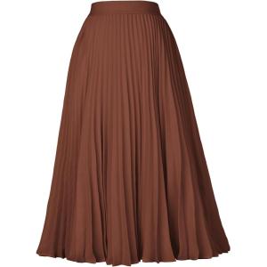 image:imageGRACE KARIN Pleated Midi Skirt for WomenSummer Chiffon Elastic High Waist Knee Length Skirts Swing ALine Boho OutfitsCaramel