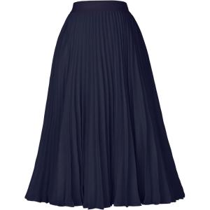 image:imageGRACE KARIN Pleated Midi Skirt for WomenSummer Chiffon Elastic High Waist Knee Length Skirts Swing ALine Boho OutfitsDark Navy