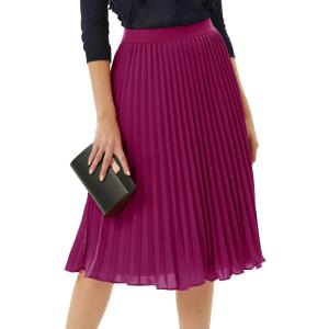 image:imageGRACE KARIN Pleated Midi Skirt for WomenSummer Chiffon Elastic High Waist Knee Length Skirts Swing ALine Boho OutfitsDark Purple