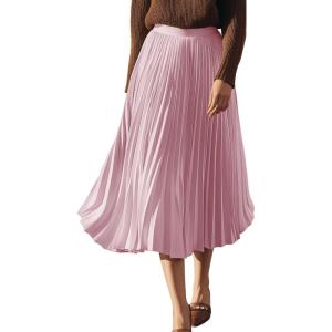 image:imageGRACE KARIN Pleated Midi Skirt for WomenSummer Chiffon Elastic High Waist Knee Length Skirts Swing ALine Boho OutfitsDark Rose Pink