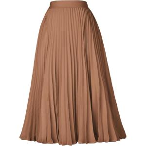 image:imageGRACE KARIN Pleated Midi Skirt for WomenSummer Chiffon Elastic High Waist Knee Length Skirts Swing ALine Boho OutfitsDeep Khaki