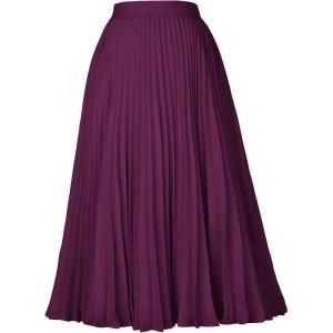 image:imageGRACE KARIN Pleated Midi Skirt for WomenSummer Chiffon Elastic High Waist Knee Length Skirts Swing ALine Boho OutfitsDeep Purple
