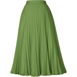 image:imageGRACE KARIN Pleated Midi Skirt for WomenSummer Chiffon Elastic High Waist Knee Length Skirts Swing ALine Boho OutfitsGrass Green