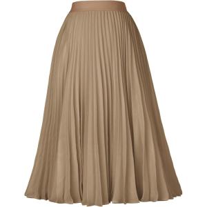 image:imageGRACE KARIN Pleated Midi Skirt for WomenSummer Chiffon Elastic High Waist Knee Length Skirts Swing ALine Boho OutfitsKhaki