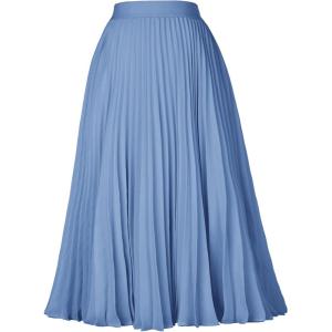 image:imageGRACE KARIN Pleated Midi Skirt for WomenSummer Chiffon Elastic High Waist Knee Length Skirts Swing ALine Boho OutfitsLake Blue
