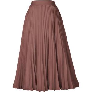 image:imageGRACE KARIN Pleated Midi Skirt for WomenSummer Chiffon Elastic High Waist Knee Length Skirts Swing ALine Boho OutfitsLight Brown