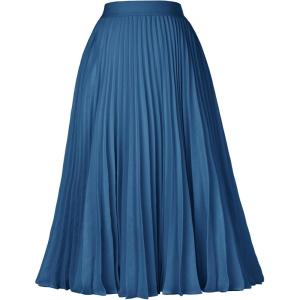 image:imageGRACE KARIN Pleated Midi Skirt for WomenSummer Chiffon Elastic High Waist Knee Length Skirts Swing ALine Boho OutfitsLight Navy