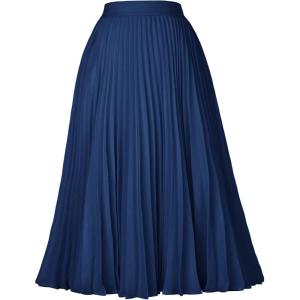 image:imageGRACE KARIN Pleated Midi Skirt for WomenSummer Chiffon Elastic High Waist Knee Length Skirts Swing ALine Boho OutfitsNavy