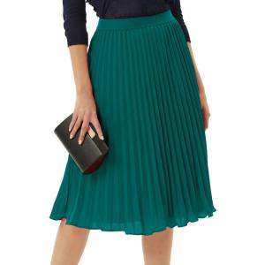 image:imageGRACE KARIN Pleated Midi Skirt for WomenSummer Chiffon Elastic High Waist Knee Length Skirts Swing ALine Boho OutfitsPeacock Blue