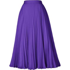 image:imageGRACE KARIN Pleated Midi Skirt for WomenSummer Chiffon Elastic High Waist Knee Length Skirts Swing ALine Boho OutfitsPurple