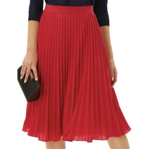 image:imageGRACE KARIN Pleated Midi Skirt for WomenSummer Chiffon Elastic High Waist Knee Length Skirts Swing ALine Boho OutfitsRed
