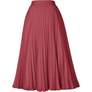 image:imageGRACE KARIN Pleated Midi Skirt for WomenSummer Chiffon Elastic High Waist Knee Length Skirts Swing ALine Boho OutfitsWatermelon Red