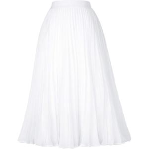 image:imageGRACE KARIN Pleated Midi Skirt for WomenSummer Chiffon Elastic High Waist Knee Length Skirts Swing ALine Boho OutfitsWhite