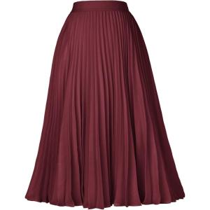 image:imageGRACE KARIN Pleated Midi Skirt for WomenSummer Chiffon Elastic High Waist Knee Length Skirts Swing ALine Boho OutfitsWine Red