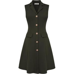 image:imageGRACE KARIN Work Dresses for Women 2026 Sleeveless Button Business Midi Dress Notch Lapel V Neck Formal Office A Line DressesArmy Green