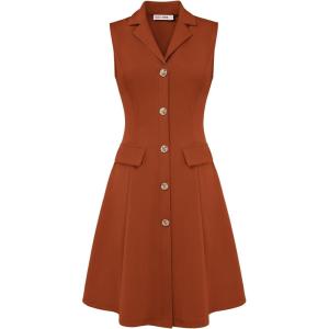 image:imageGRACE KARIN Work Dresses for Women 2026 Sleeveless Button Business Midi Dress Notch Lapel V Neck Formal Office A Line DressesOrange