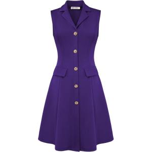 image:imageGRACE KARIN Work Dresses for Women 2026 Sleeveless Button Business Midi Dress Notch Lapel V Neck Formal Office A Line DressesPurple